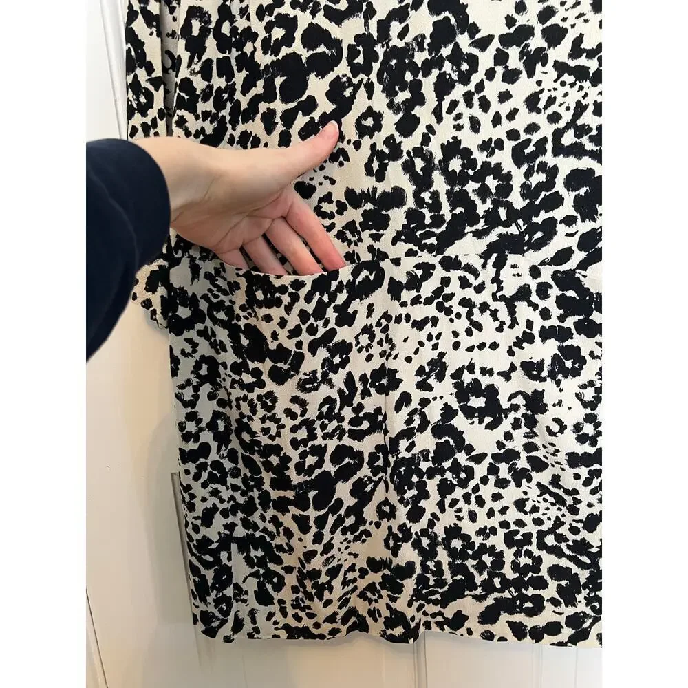 J.Crew Jules Shift Dress Snowcat Leopard Print Black Long Sleeve Mini Women's S